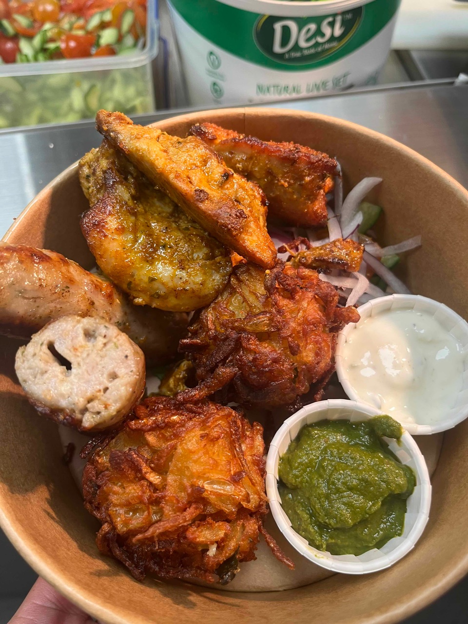 A platter of tikka, kebab and bhaji