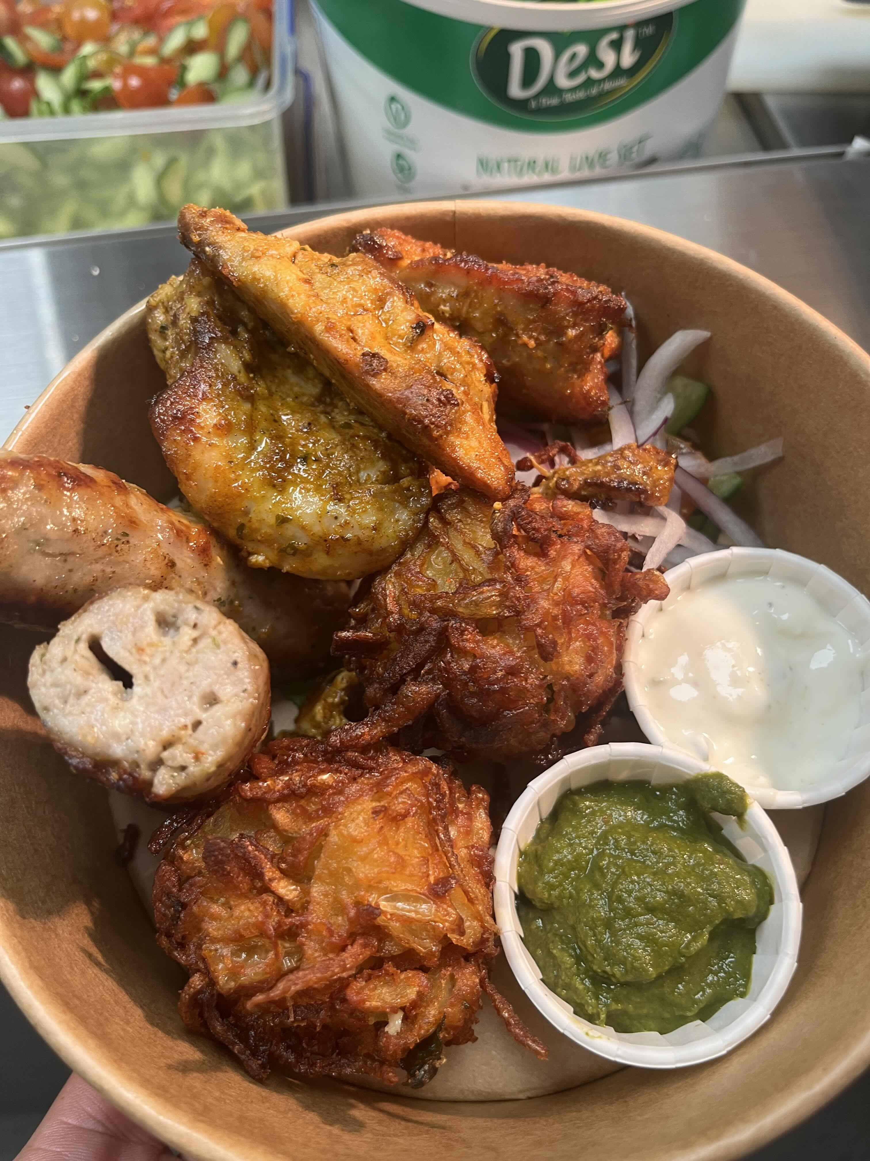 A Cegin Halfnhalf street-food box of tikka, kebab and bhaji